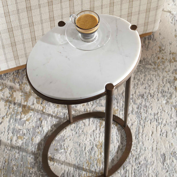 Uttermost Mercier White Marble Round Accent Table with Bronze Iron Base