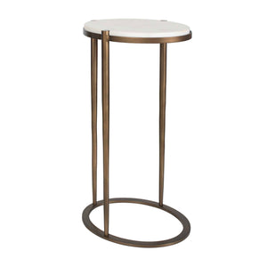 Uttermost Mercier White Marble Round Accent Table with Bronze Iron Base