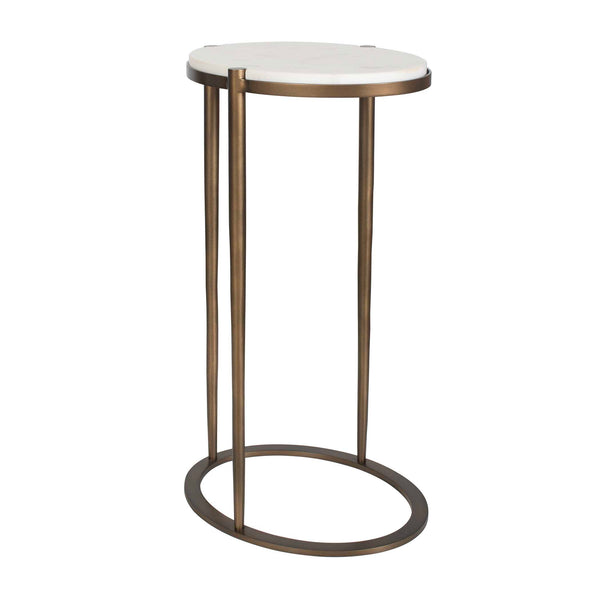 Uttermost Mercier White Marble Round Accent Table with Bronze Iron Base