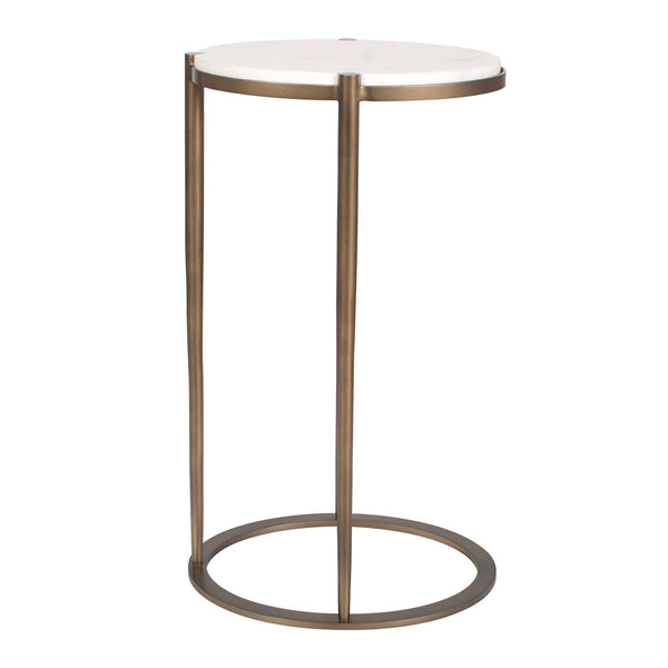 Uttermost Mercier White Marble Round Accent Table with Bronze Iron Base