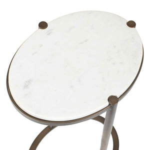 Uttermost Mercier White Marble Round Accent Table with Bronze Iron Base