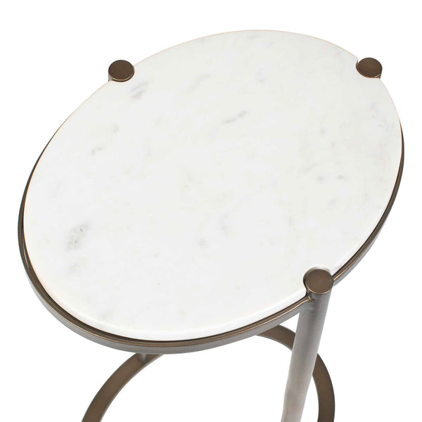 Uttermost Mercier White Marble Round Accent Table with Bronze Iron Base