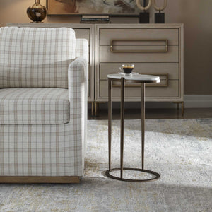 Uttermost Mercier White Marble Round Accent Table with Bronze Iron Base