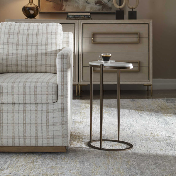 Uttermost Mercier White Marble Round Accent Table with Bronze Iron Base