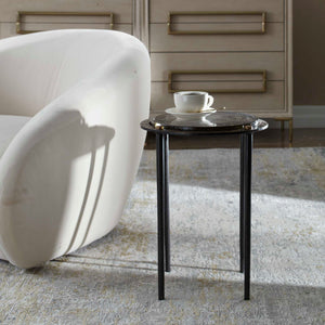 Uttermost Kennington Sculptural Cast Glass Round Side Table with Bronze Iron Base