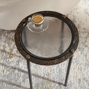 Uttermost Kennington Sculptural Cast Glass Round Side Table with Bronze Iron Base