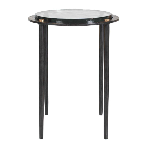 Uttermost Kennington Sculptural Cast Glass Round Side Table with Bronze Iron Base
