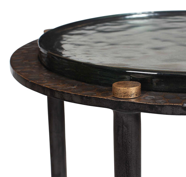 Uttermost Kennington Sculptural Cast Glass Round Side Table with Bronze Iron Base