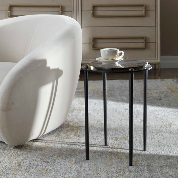 Uttermost Kennington Sculptural Cast Glass Round Side Table with Bronze Iron Base