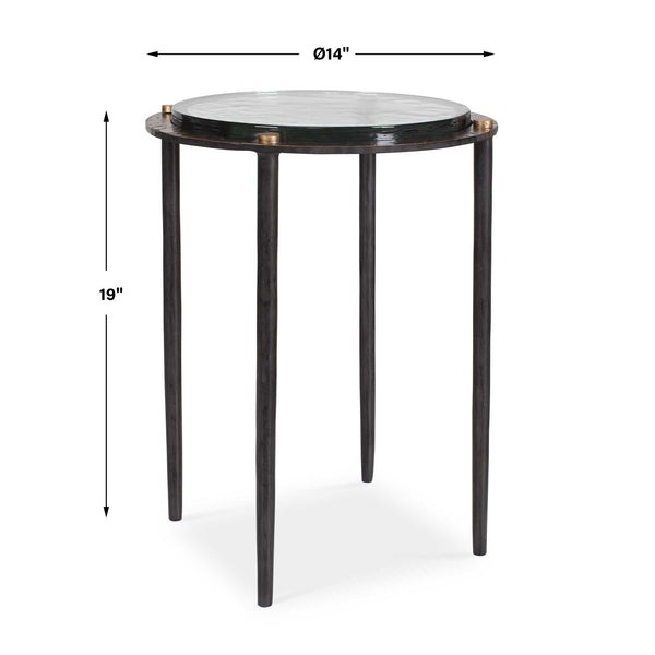Uttermost Kennington Sculptural Cast Glass Round Side Table with Bronze Iron Base