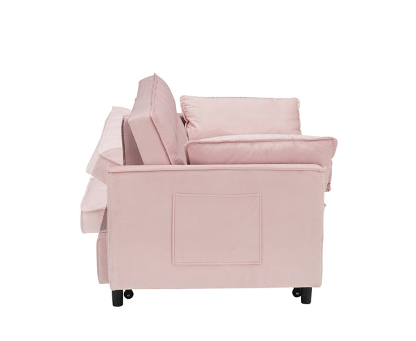 English Elm Modern Velvet Sofa Pull-Out Bed 3-in-1 Convertible Love Seat with Pillows, Spacious 500lb Support Pink W3371P314997