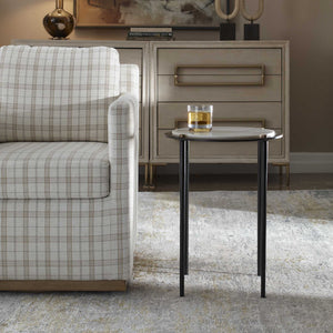 Uttermost Wren White Marble Round Top End Table with Bronze Iron Base