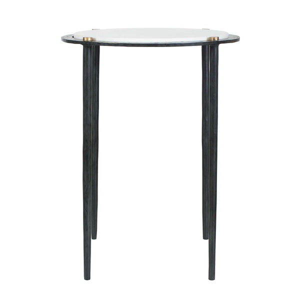 Uttermost Wren White Marble Round Top End Table with Bronze Iron Base