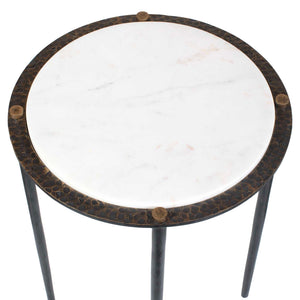 Uttermost Wren White Marble Round Top End Table with Bronze Iron Base