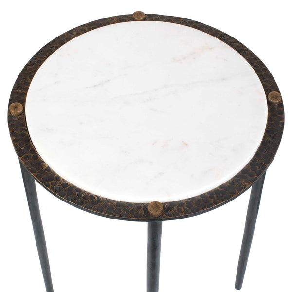 Uttermost Wren White Marble Round Top End Table with Bronze Iron Base