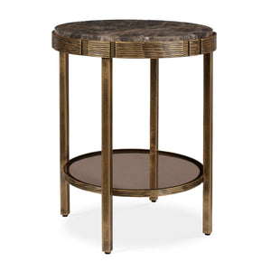 Uttermost Uttermost Cusano Marble Round Accent Table with Brass Base and Glass Shelf 50345
