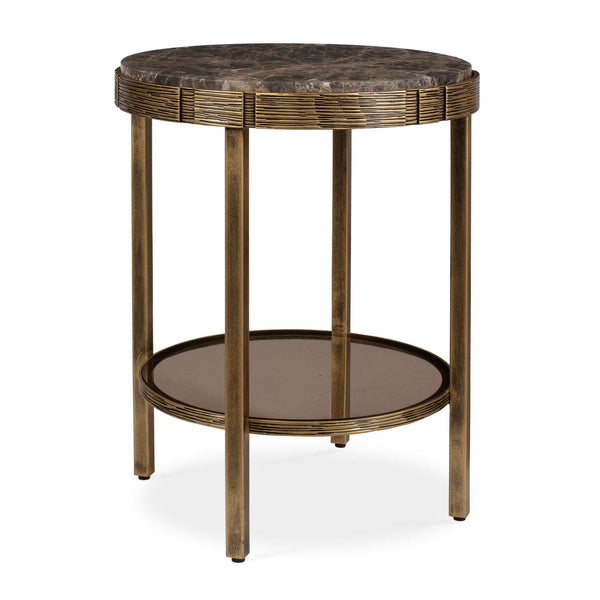Uttermost Uttermost Cusano Marble Round Accent Table with Brass Base and Glass Shelf 50345