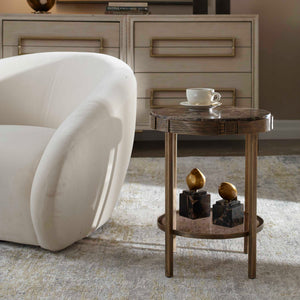 Uttermost Cusano Marble Round Accent Table with Brass Base and Glass Shelf
