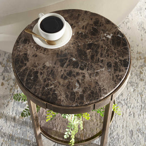Uttermost Cusano Marble Round Accent Table with Brass Base and Glass Shelf