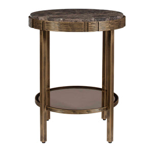 Uttermost Cusano Marble Round Accent Table with Brass Base and Glass Shelf
