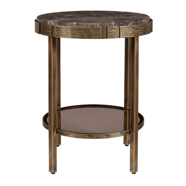 Uttermost Cusano Marble Round Accent Table with Brass Base and Glass Shelf