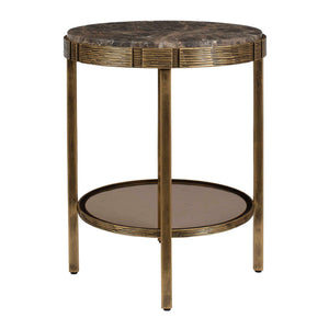 Uttermost Cusano Marble Round Accent Table with Brass Base and Glass Shelf