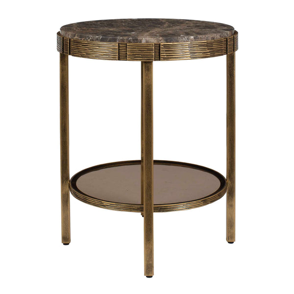 Uttermost Cusano Marble Round Accent Table with Brass Base and Glass Shelf