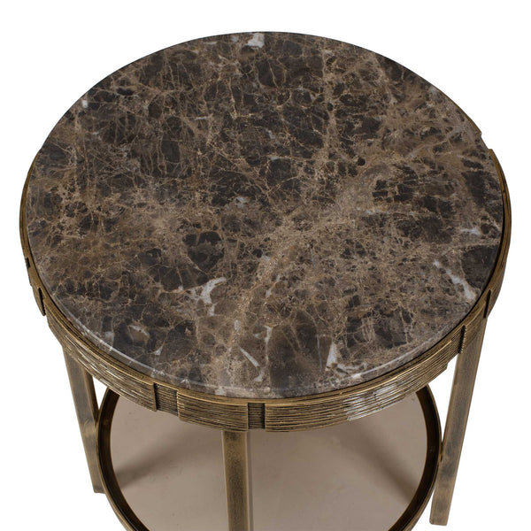 Uttermost Cusano Marble Round Accent Table with Brass Base and Glass Shelf