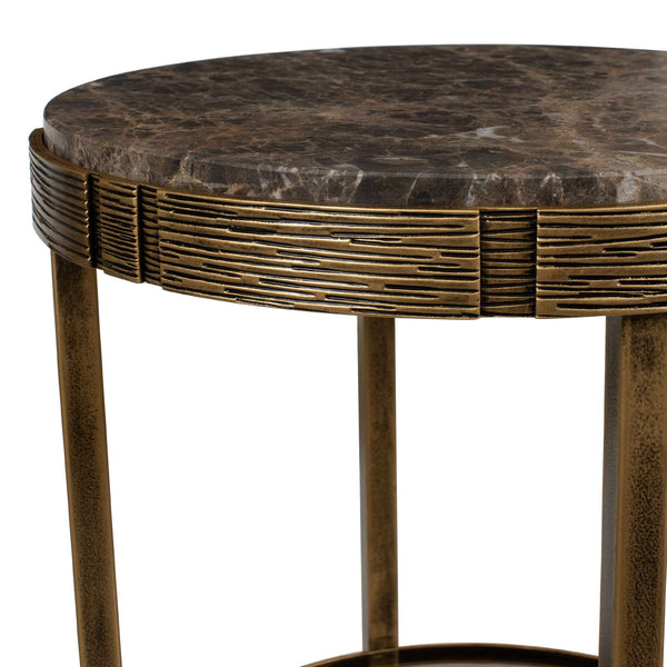 Uttermost Cusano Marble Round Accent Table with Brass Base and Glass Shelf