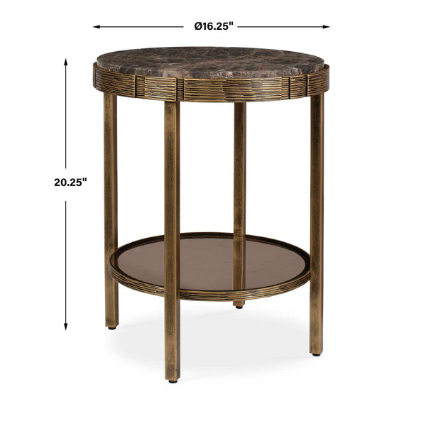 Uttermost Cusano Marble Round Accent Table with Brass Base and Glass Shelf