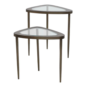 Uttermost Millar Antiqued Brass Glass Top Nesting Accent Tables for Living Rooms
