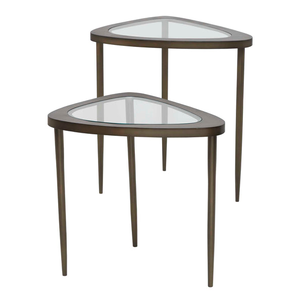 Uttermost Millar Antiqued Brass Glass Top Nesting Accent Tables for Living Rooms