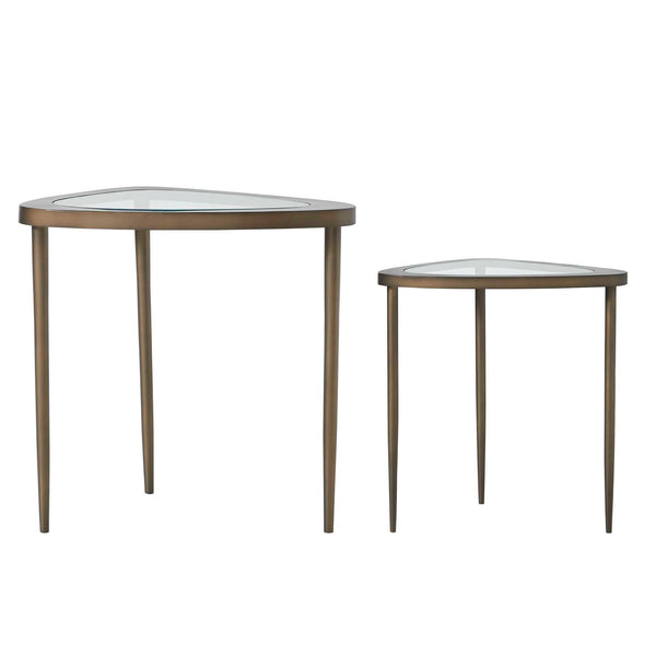 Uttermost Millar Antiqued Brass Glass Top Nesting Accent Tables for Living Rooms