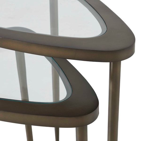 Uttermost Millar Antiqued Brass Glass Top Nesting Accent Tables for Living Rooms