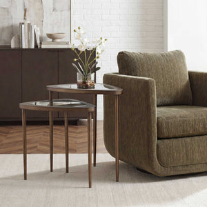 Uttermost Millar Antiqued Brass Glass Top Nesting Accent Tables for Living Rooms