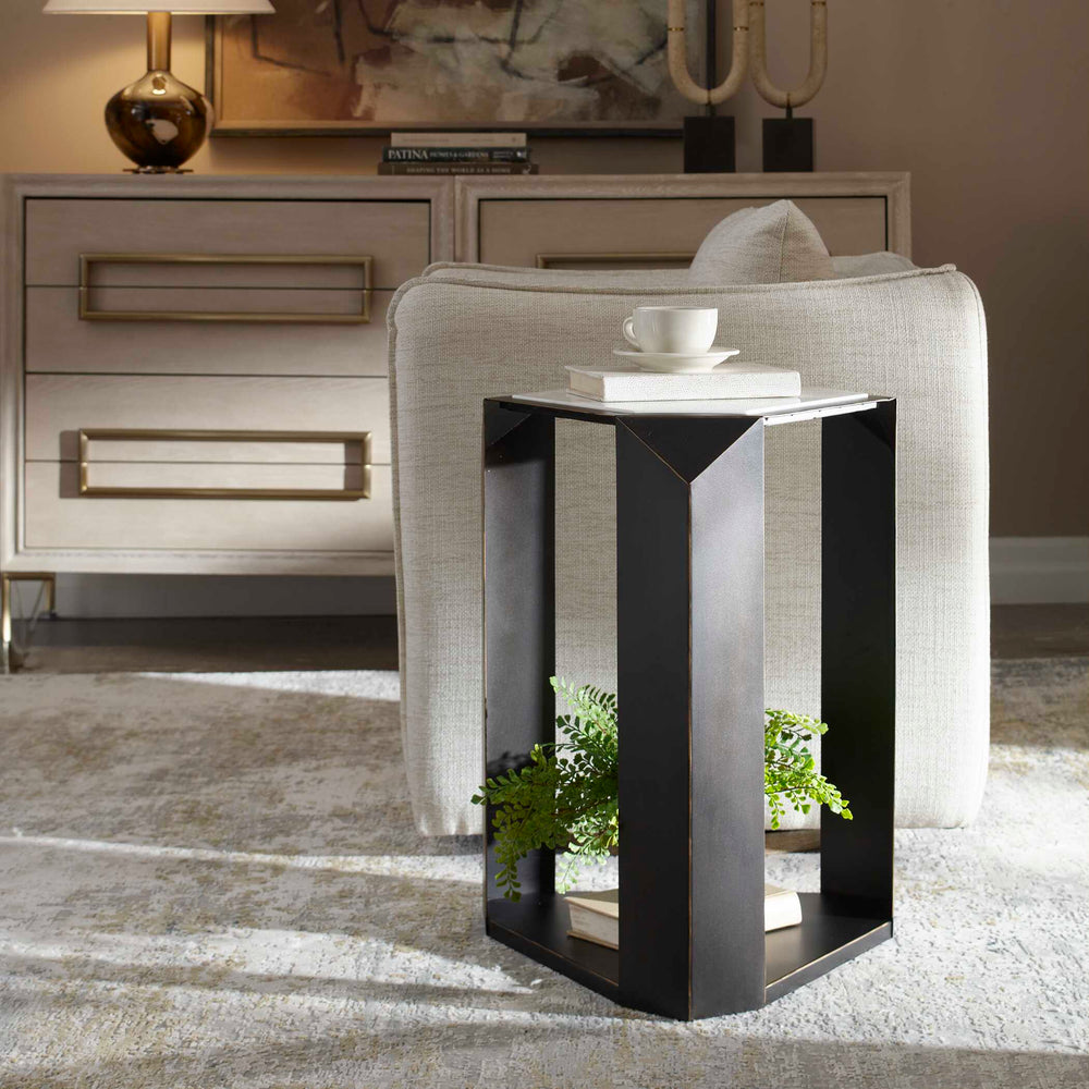 Uttermost Uttermost Keenan Geometric Iron Base Accent Table with Natural White Marble Top 50347