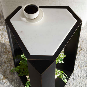 Uttermost Keenan Geometric Iron Base Accent Table with Natural White Marble Top