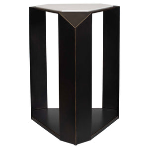 Uttermost Keenan Geometric Iron Base Accent Table with Natural White Marble Top