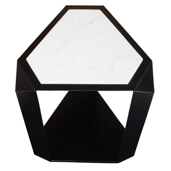 Uttermost Keenan Geometric Iron Base Accent Table with Natural White Marble Top