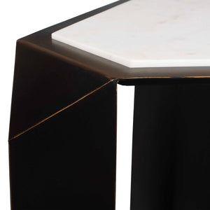 Uttermost Keenan Geometric Iron Base Accent Table with Natural White Marble Top