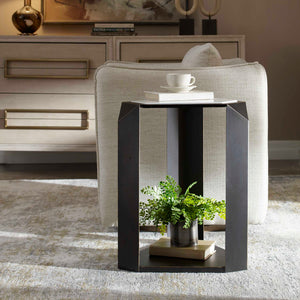 Uttermost Keenan Geometric Iron Base Accent Table with Natural White Marble Top