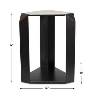 Uttermost Keenan Geometric Iron Base Accent Table with Natural White Marble Top