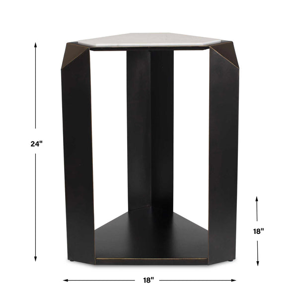 Uttermost Keenan Geometric Iron Base Accent Table with Natural White Marble Top