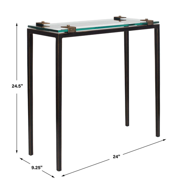 Uttermost Averona Tempered Glass Iron Frame Accent Table for Living Room or Entryway
