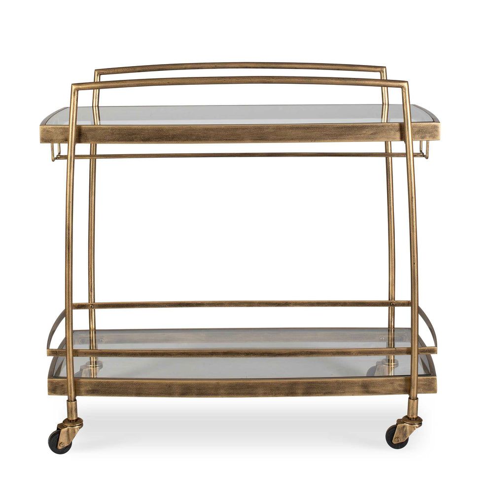 Uttermost Uttermost Scarritt Two Shelf Glass and Iron Bar Cart with Rolling Casters Antique Brass 50349