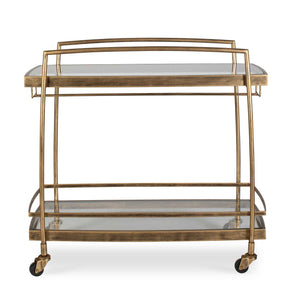 Uttermost Uttermost Scarritt Two Shelf Glass and Iron Bar Cart with Rolling Casters Antique Brass 50349