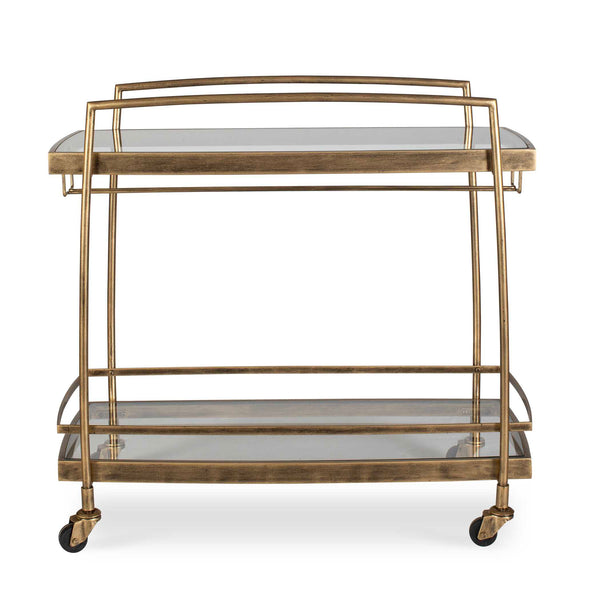 Uttermost Uttermost Scarritt Two Shelf Glass and Iron Bar Cart with Rolling Casters Antique Brass 50349