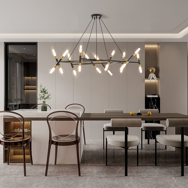 English Elm 41" Black & Golden Modern Chandelier — 20-Light Branch Pendant with Frosted Acrylic Tubes, Adjustable Height, G9 Bulbs W1340P233171