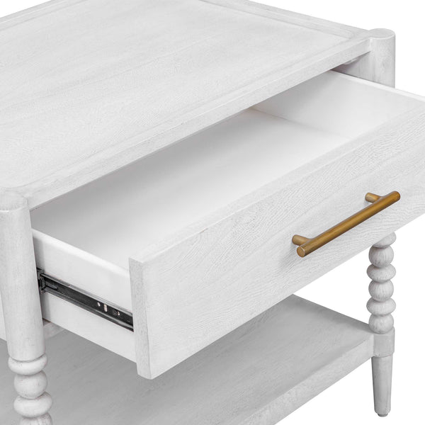 Uttermost Bales Mango Wood Side Table with Bobbin Legs Drawer and Open Shelf
