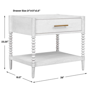 Uttermost Bales Mango Wood Side Table with Bobbin Legs Drawer and Open Shelf